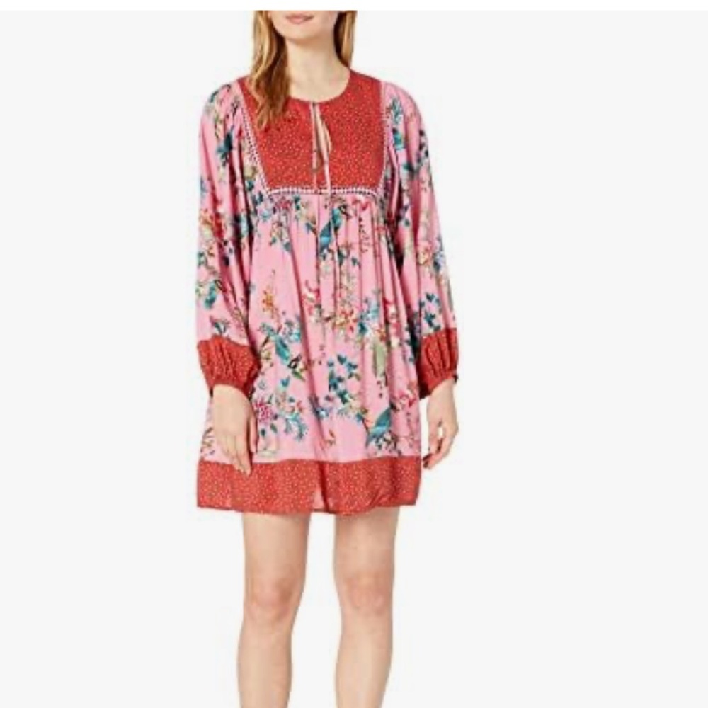 Johnny Was Malakye Pink & Red Long Sleeve Cover-Up Floral Dress Size Medium - Picture 1 of 9